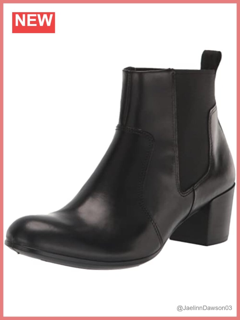 ECCO Women's Ankle Boots Chelsea Style Block Heel Leather Pull-On